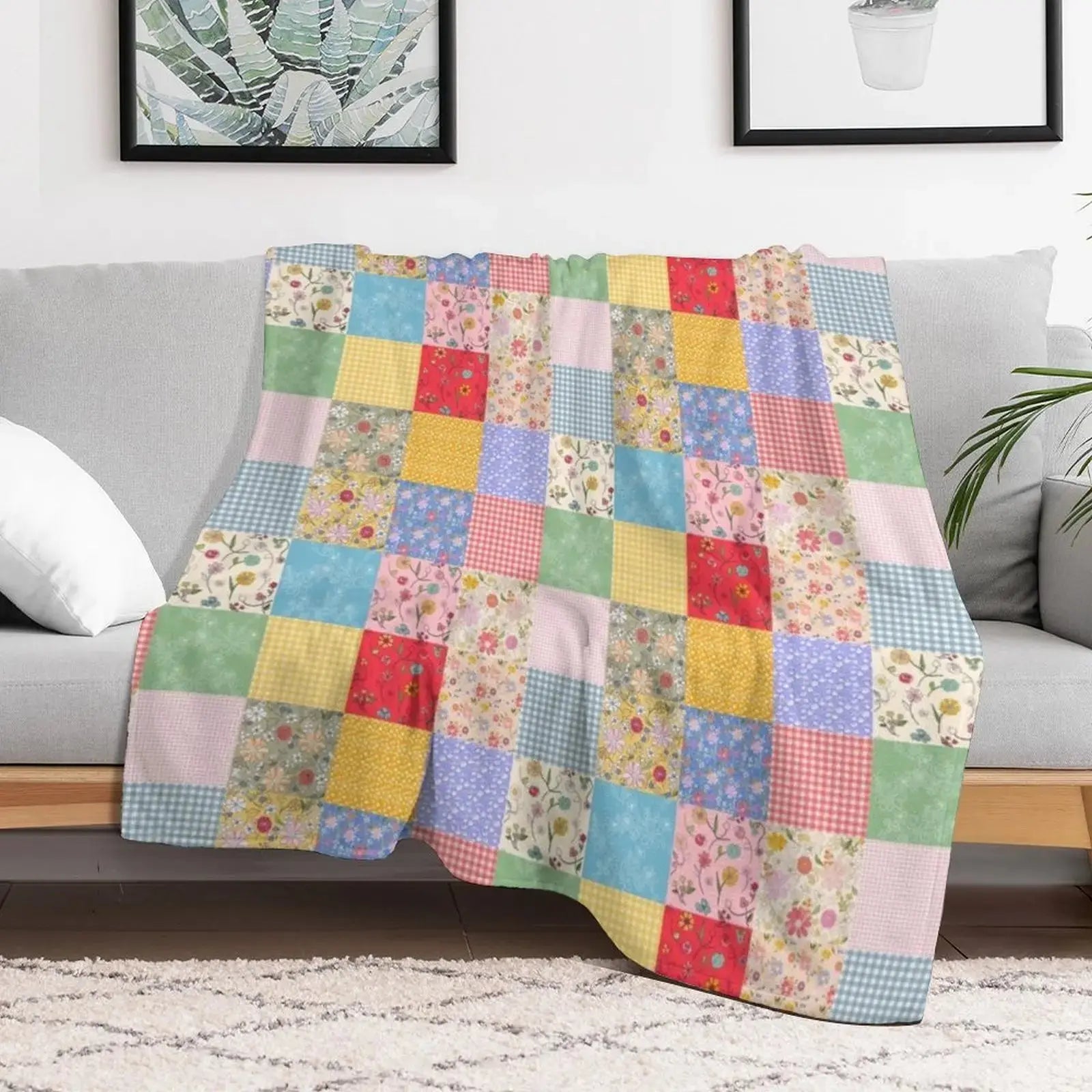 Couverture à carreaux patchwork- canapé