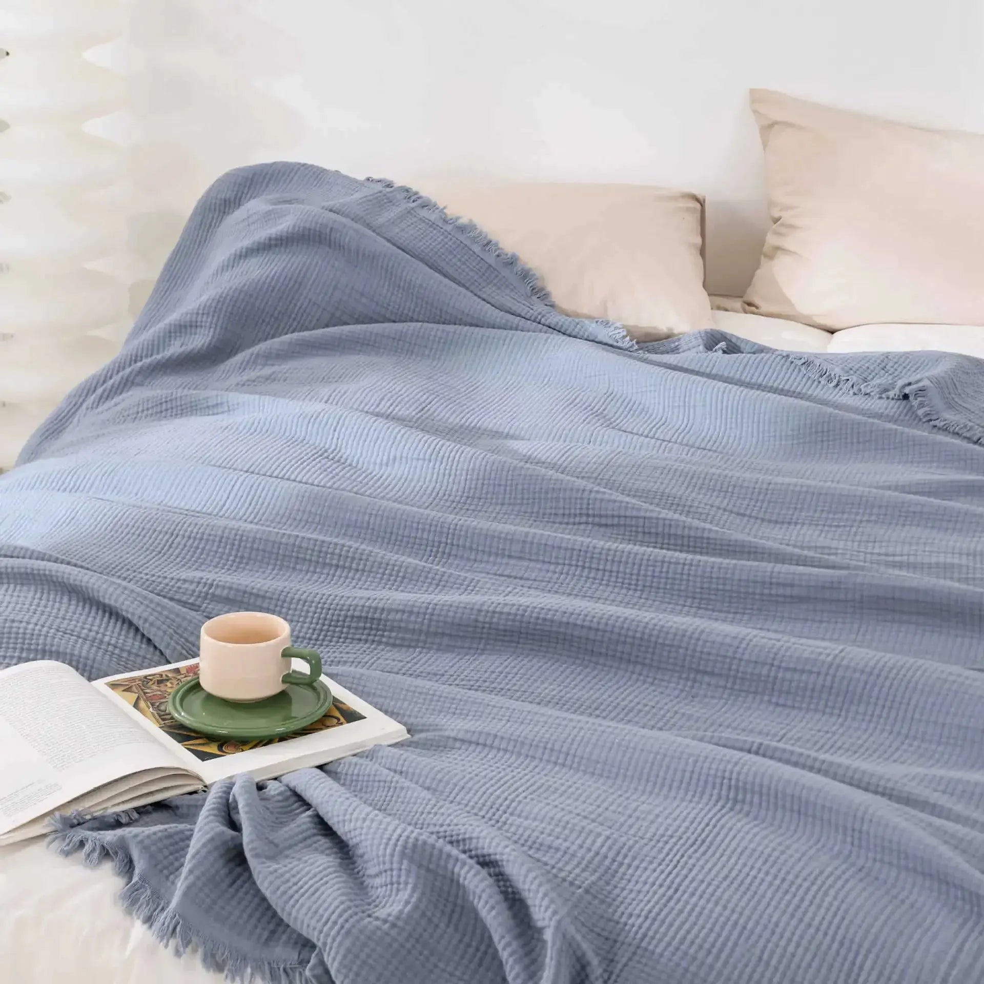 Couverture en coton doux bleu