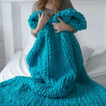 Hand-knitted chunky merino wool blanket - Vignette | Couvertures Cosy